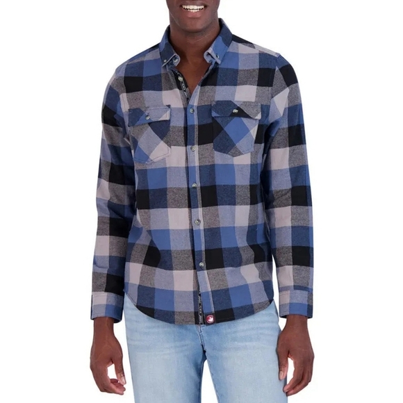 Canada Weather Gear Men's Flannel Button-Down Chambray Lined Collar Blue/Black L - Picture 1 of 9